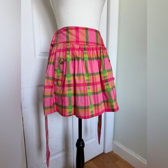 Vintage Y2K Farm Rio Coquette Girl Barbiecore Pink & Green Plaid Skirt with Bow - Picture 7 of 12